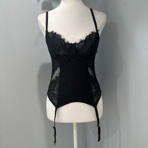 Victoria's Secret Black Lace Chemise Bodysuit with Garter Straps